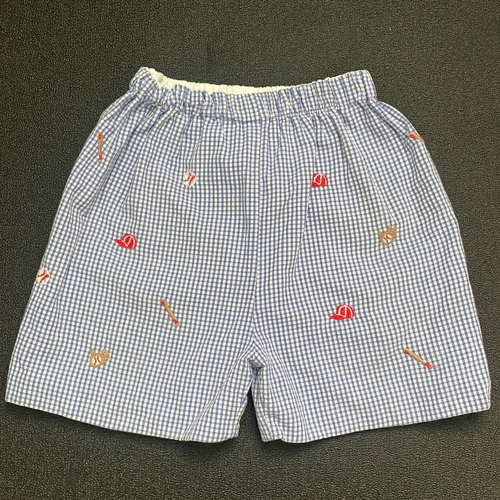 Zuccini blue gingham Applique baseball short size 4T EUC